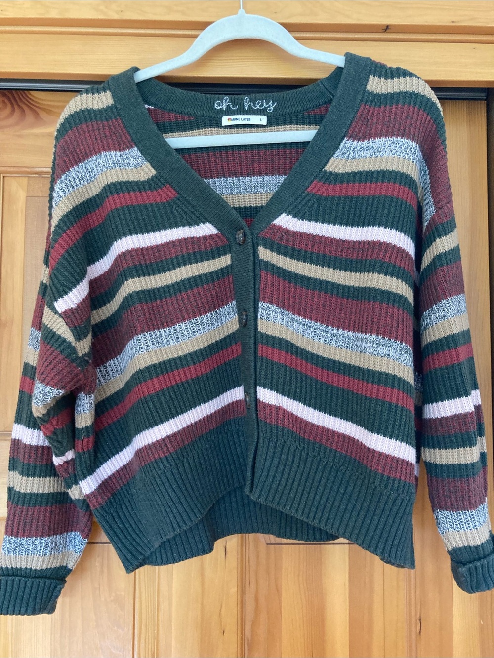Marine Layer Forest Green Multicolor Striped V-Neck Cardigan